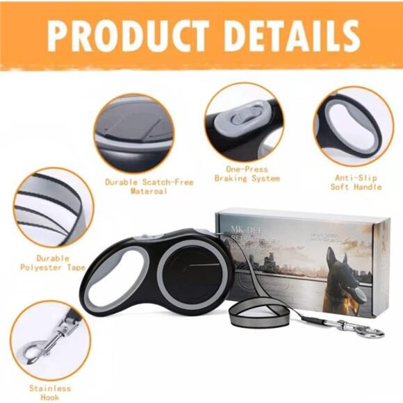 26Ft Retractable Dog Leash, Heavy Duty Great Leash for Dog up to 110 lbs - Picture 3 of 7